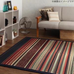 カイハラデニム×マルチパターン柄純国産い草ラグ Incetter インセッター チェアパッド カラー カッパーレッド
