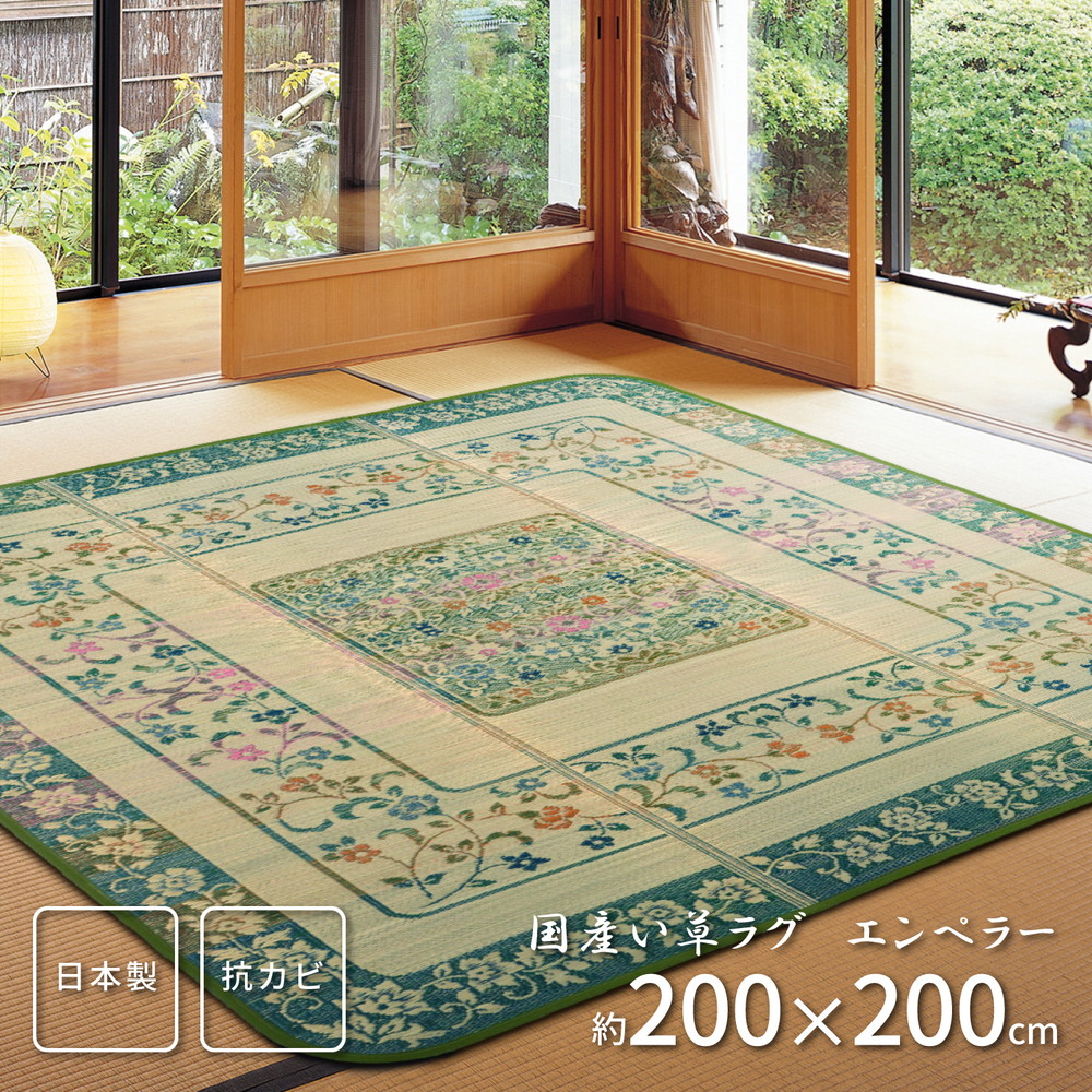 国産い草ラグ（裏貼り） エンペラー 200×200cm カラー グリーン